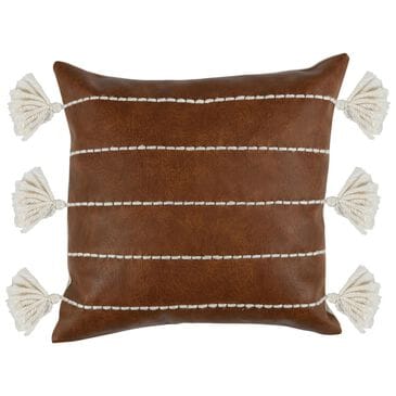 Classic Home Ezekiel 18" x 18" Vegan Leather Throw Pillow in Brown, , large