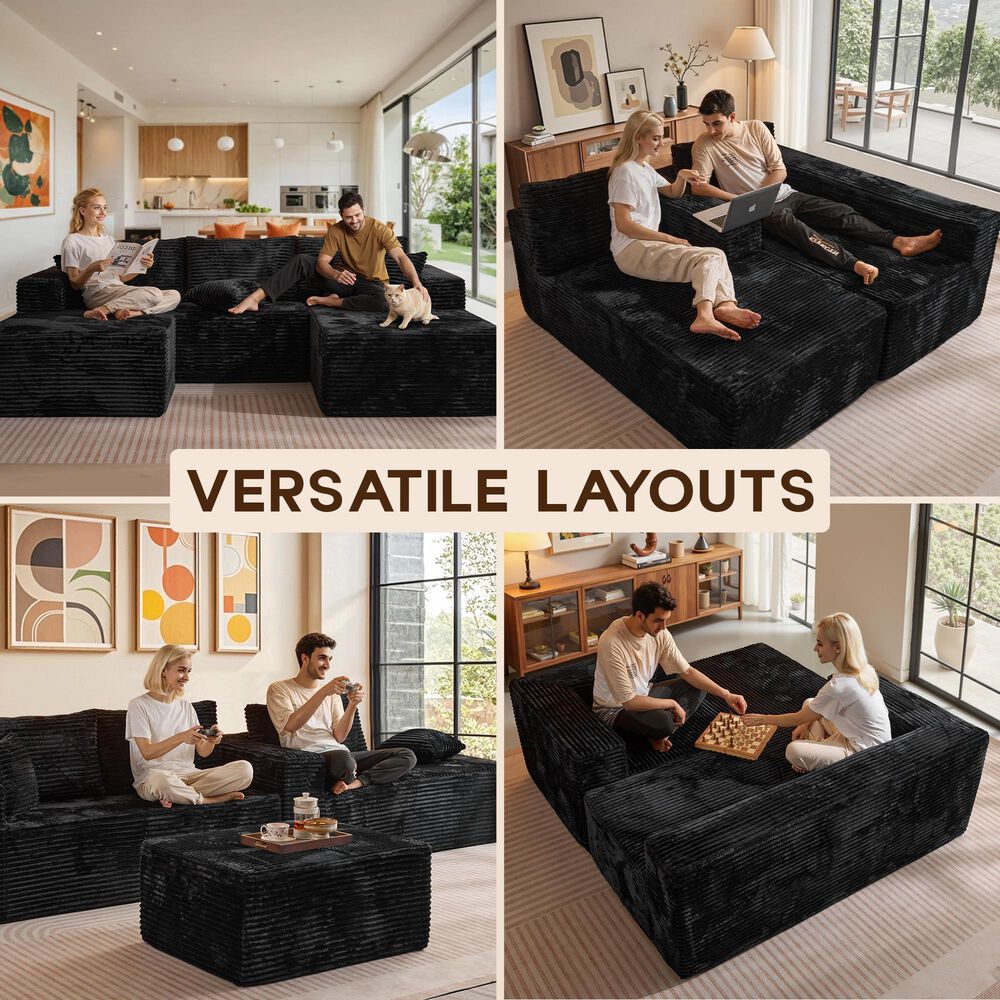 HOMLUX 108" Modular Sofa Set in Black, , large