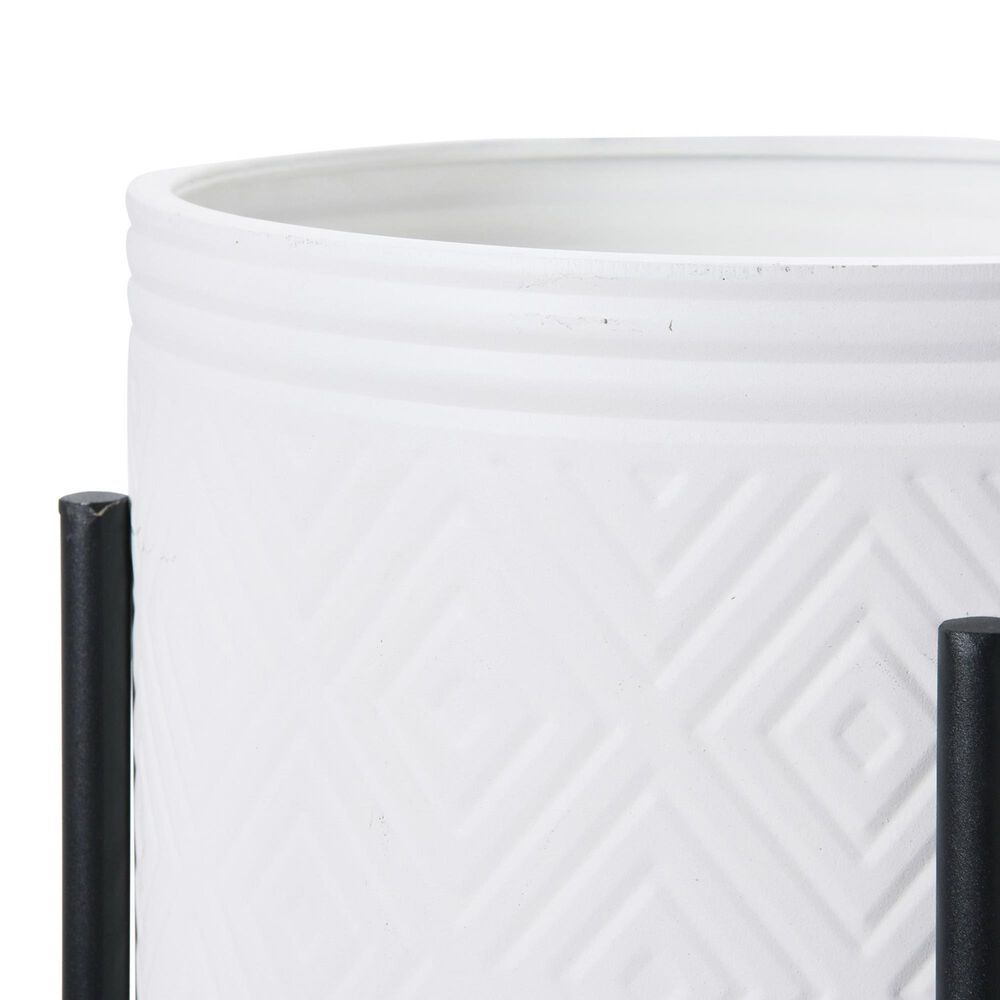 Creative Coop 2-Piece Modern Boho Embossed Metal Planter with Stand Set in White and Black, , large