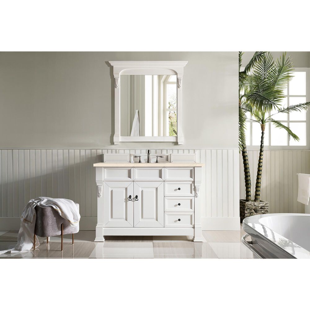 James Martin Vanities Brookfield 48&quot; Single Bathroom Vanity in Bright White with 3 cm Eternal Marfil Quartz Top and Rectangle Sink, , large