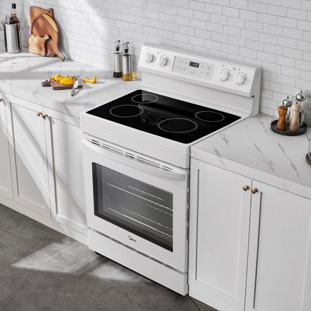 Midea 6.3 Cu. Ft. 4-Element Freestanding Electric Range with Steam Cleaning in White, , large