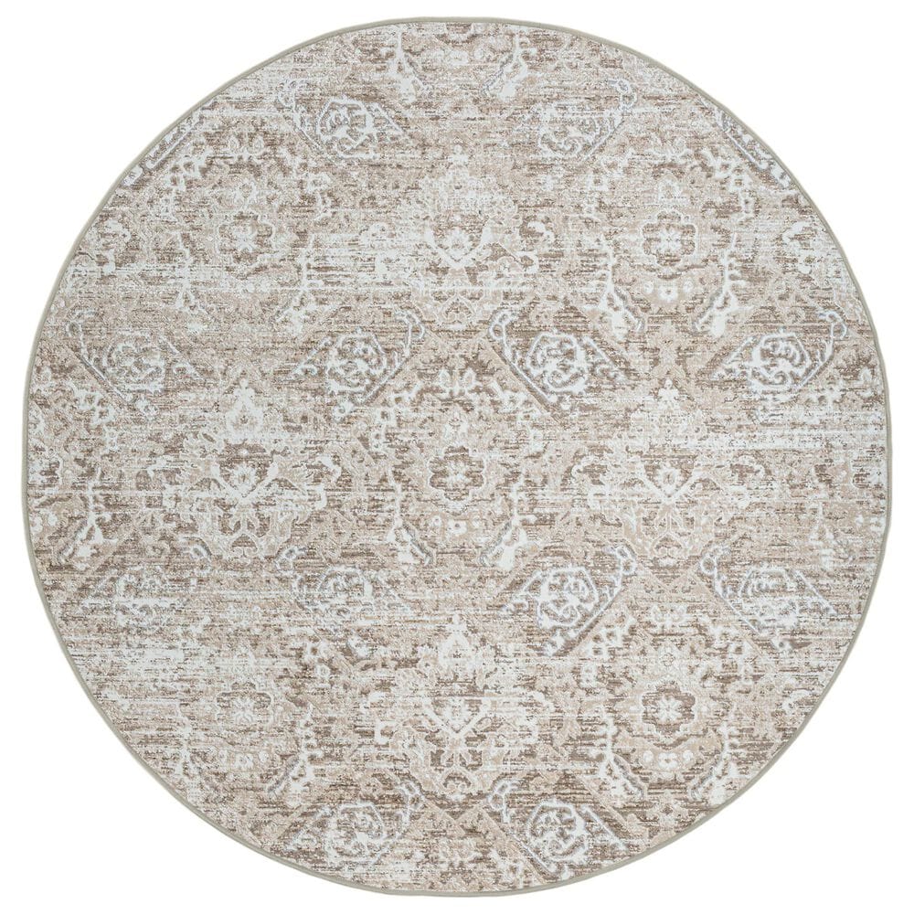 Radici USA Livigno Damask 7"10" Round Beige Area Rug, , large