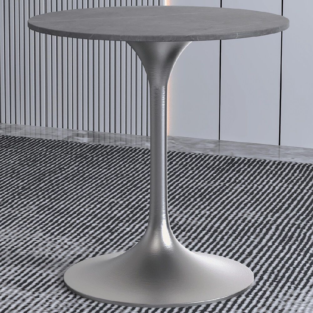 Leisuremod LeisureMod Verve Collection 27 Round Dining Table, Brushed Chrome Base with Sintered Stone Grey Top, , large
