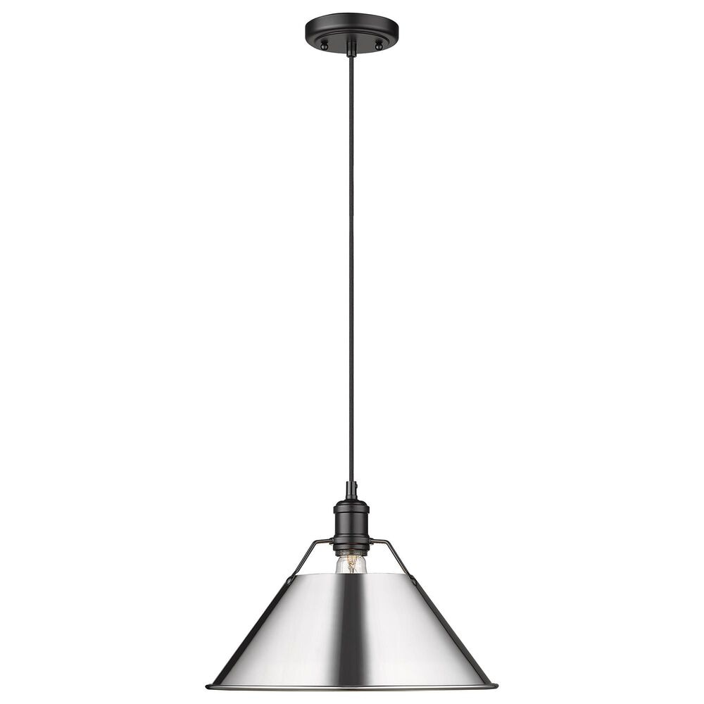 Golden Lighting Orwell 1-Light Wide Large Pendant with Chrome Shade in Matte Black, , large