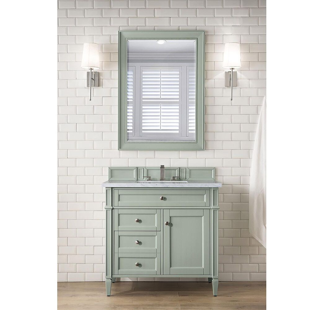 James Martin Vanities Brittany 36&quot; Single Bathroom Vanity in Sage Green with 3 cm Eternal Jasmine Pearl Quartz Top and Rectangular Sink, , large