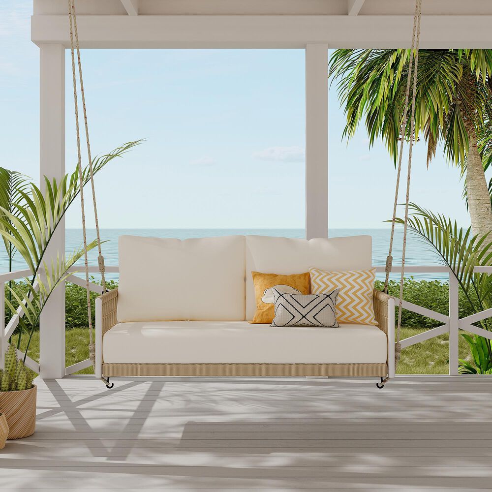 HOMLUX Patio Woven Rope Swing Sofa with White Steel in Beige, , large