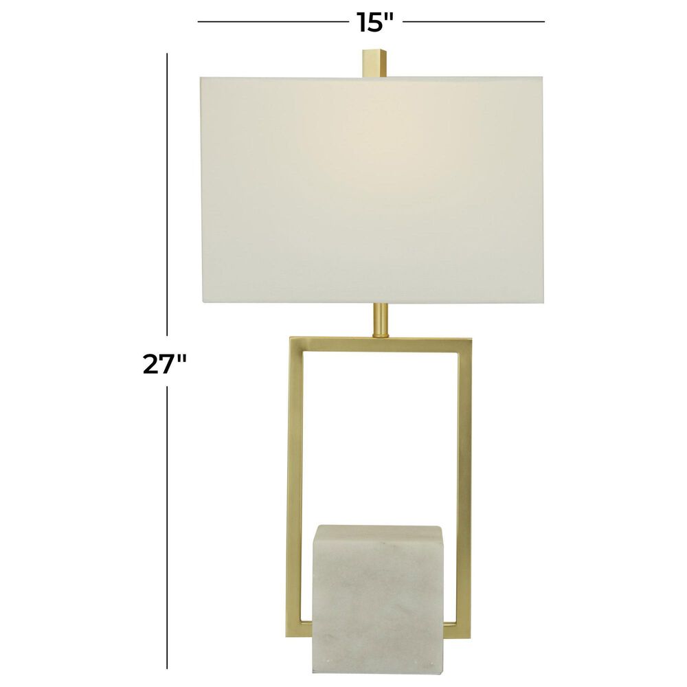Maple and Jade 27&quot; Metal and Marble Geometric Table Lamp with Linen Shade in Gold, White and Gray, , large