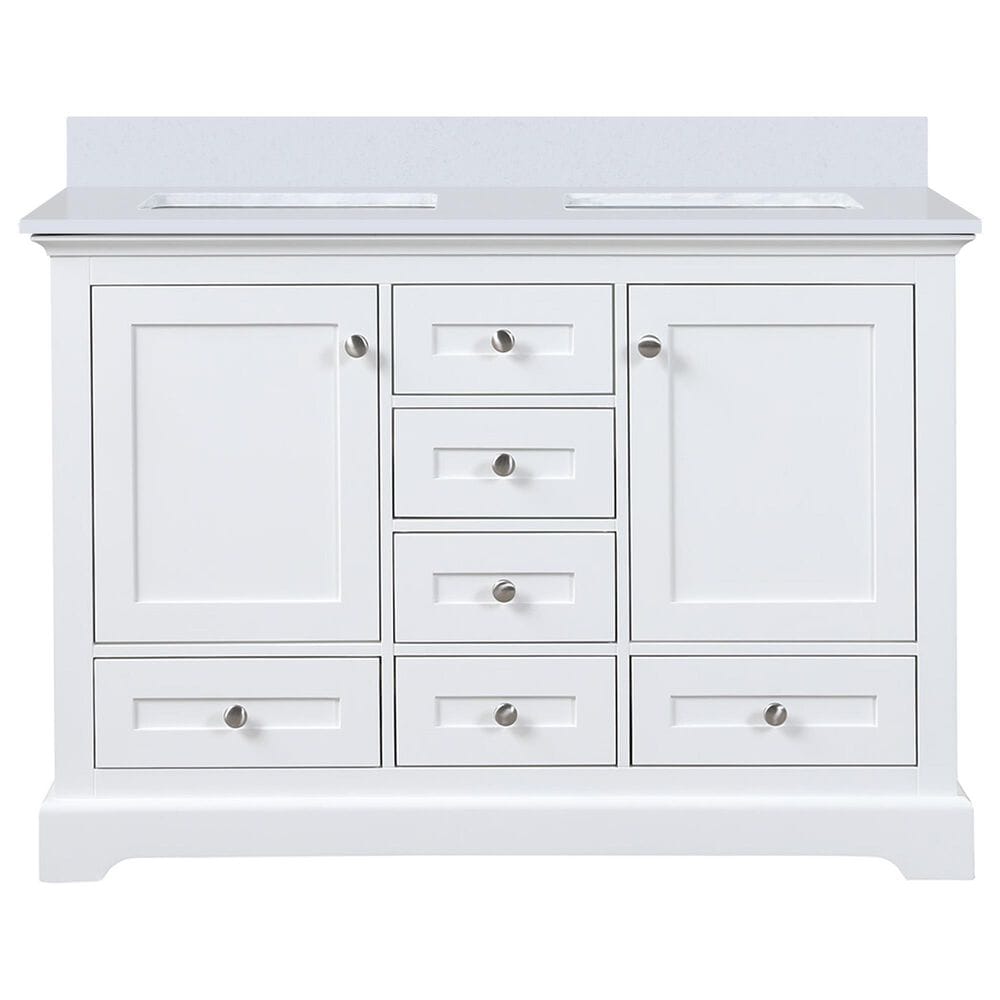 Lexora Home Dukes 48&quot; Double Bathroom Vanity in White with 2 cm White Cultured Marble Top and Rectangular Sinks, , large