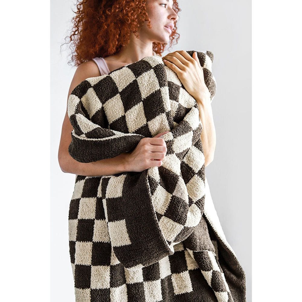 Sunday Citizen Checkerboard Throw in Mocha and Sahara Tan, , large