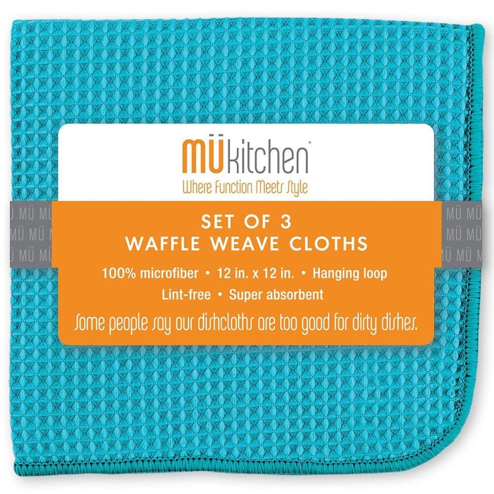 Mukitchen Microfiber Waffle Weave Dish Cloth in Sea Blue &#40;Set of 3&#41;, , large