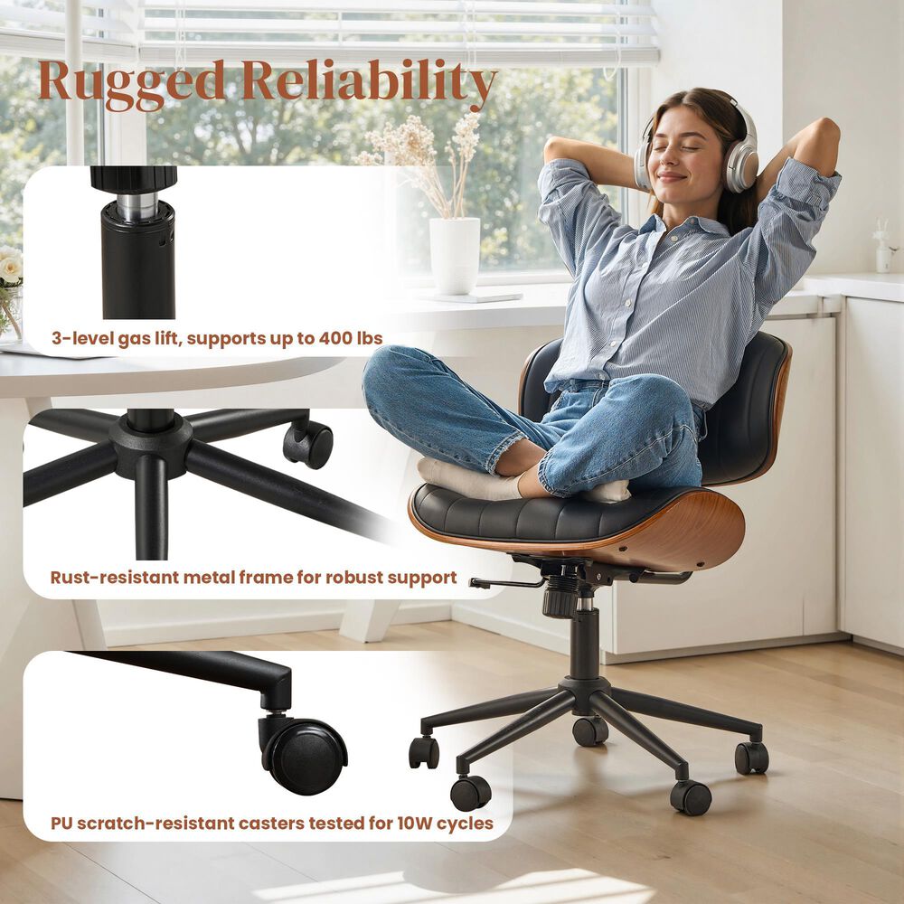 HOMLUX Ergonomic Swivel Office Chair with Vertical Channel-Tufted Cushion in Black, , large