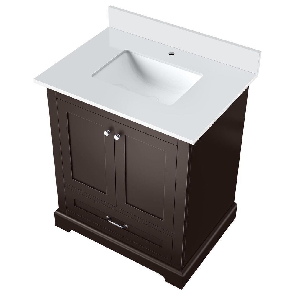 Lexora Home Dukes 30&quot; Single Bathroom Vanity in Espresso with 2 cm White Cultured Marble Top and Rectangular Sink, , large