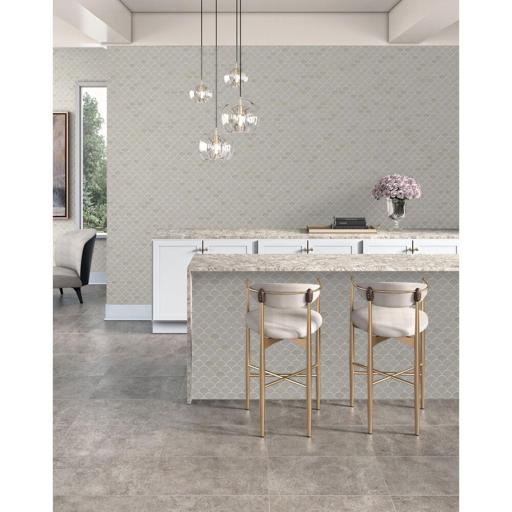 Dal-Tile Miramo Pearl 3&quot; Fan Undulated on 13.25&quot; x 12.75&quot; Ceramic Mosaic Sheet, , large