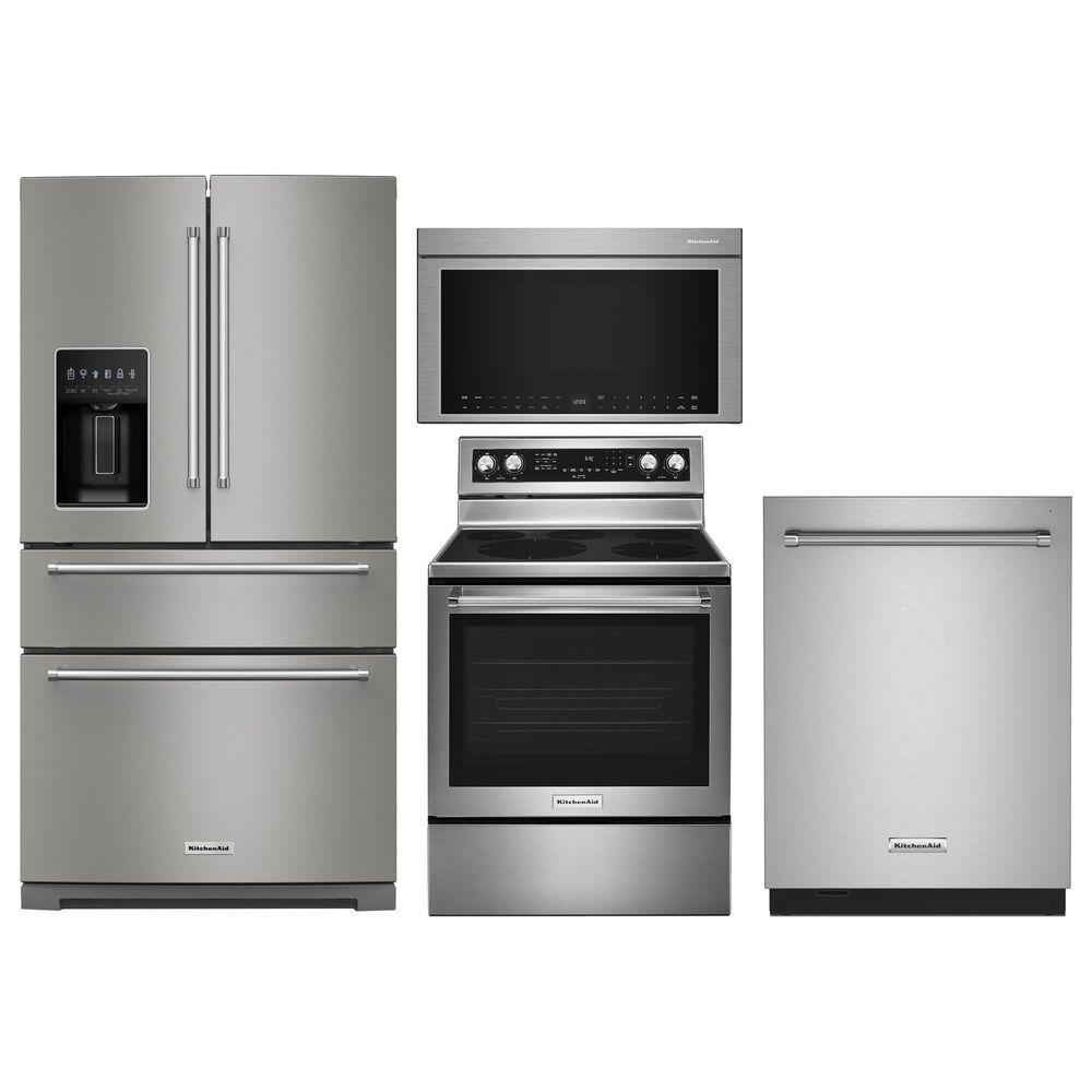 KitchenAid 4pc Kitchen Package with Refrigerator, Range, Microwave, and Dishwasher in Stainless Steel, , large
