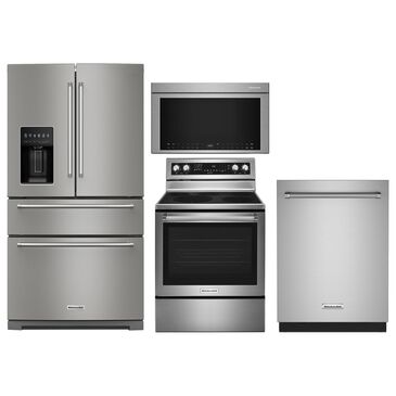 KitchenAid 4pc Kitchen Package with Refrigerator, Range, Microwave, and Dishwasher in Stainless Steel, , large