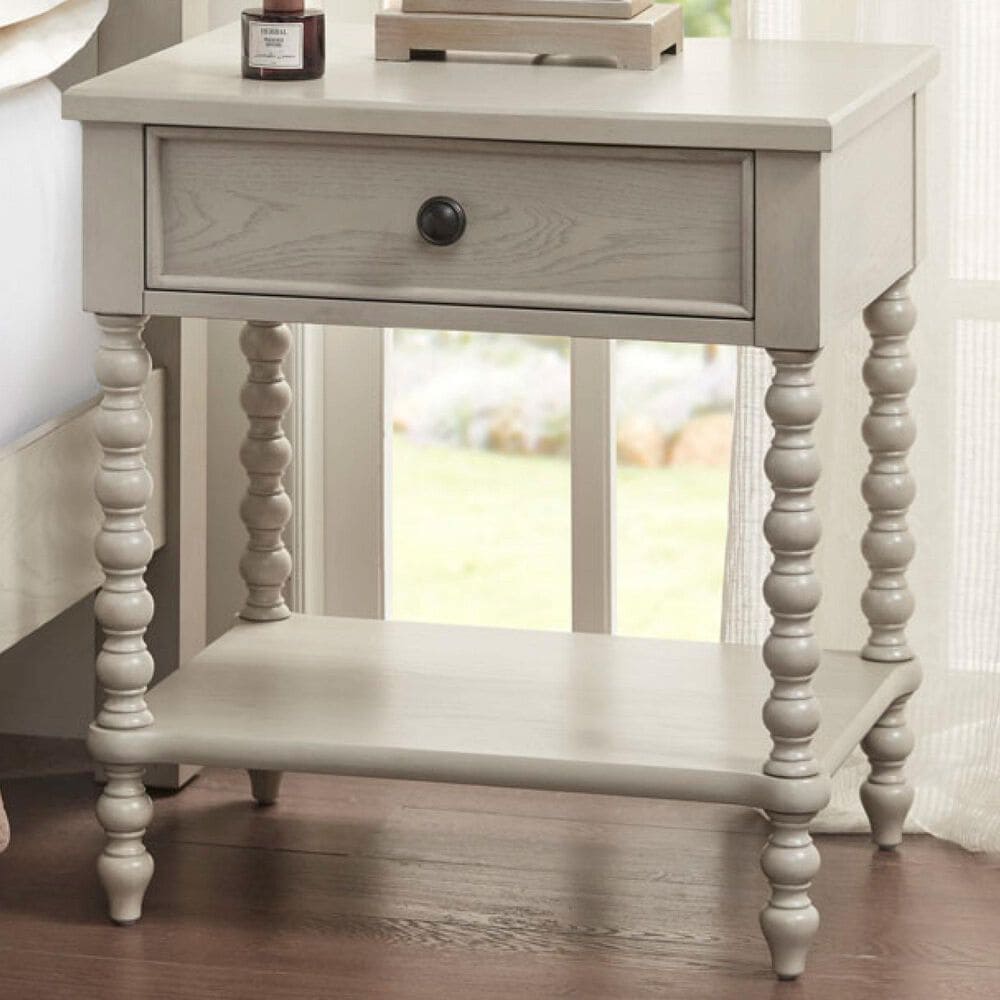 Hearth and Haven 1-Drawer Nightstand with Lower Shelf in Antique Cream, , large