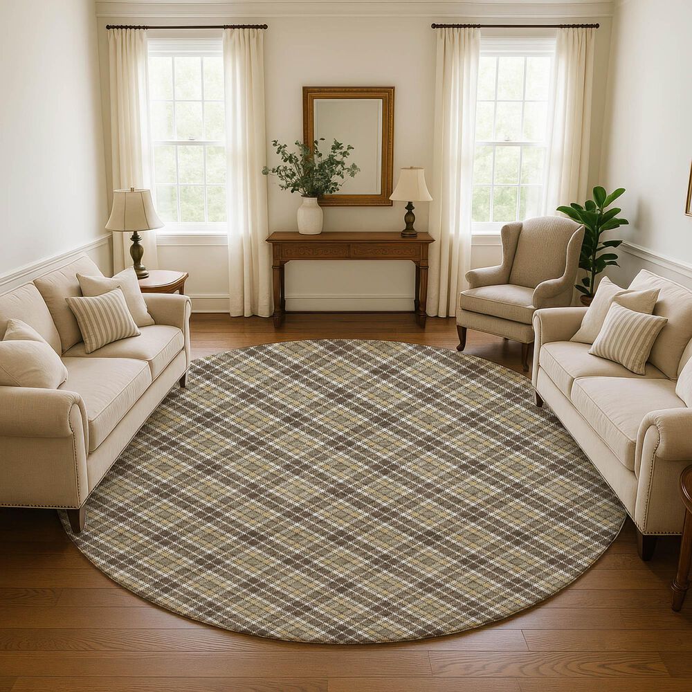 Dalyn Rug Company Soft Essentials Plaid Chocolate 8' Round Indoor/Outdoor Area Rug, , large