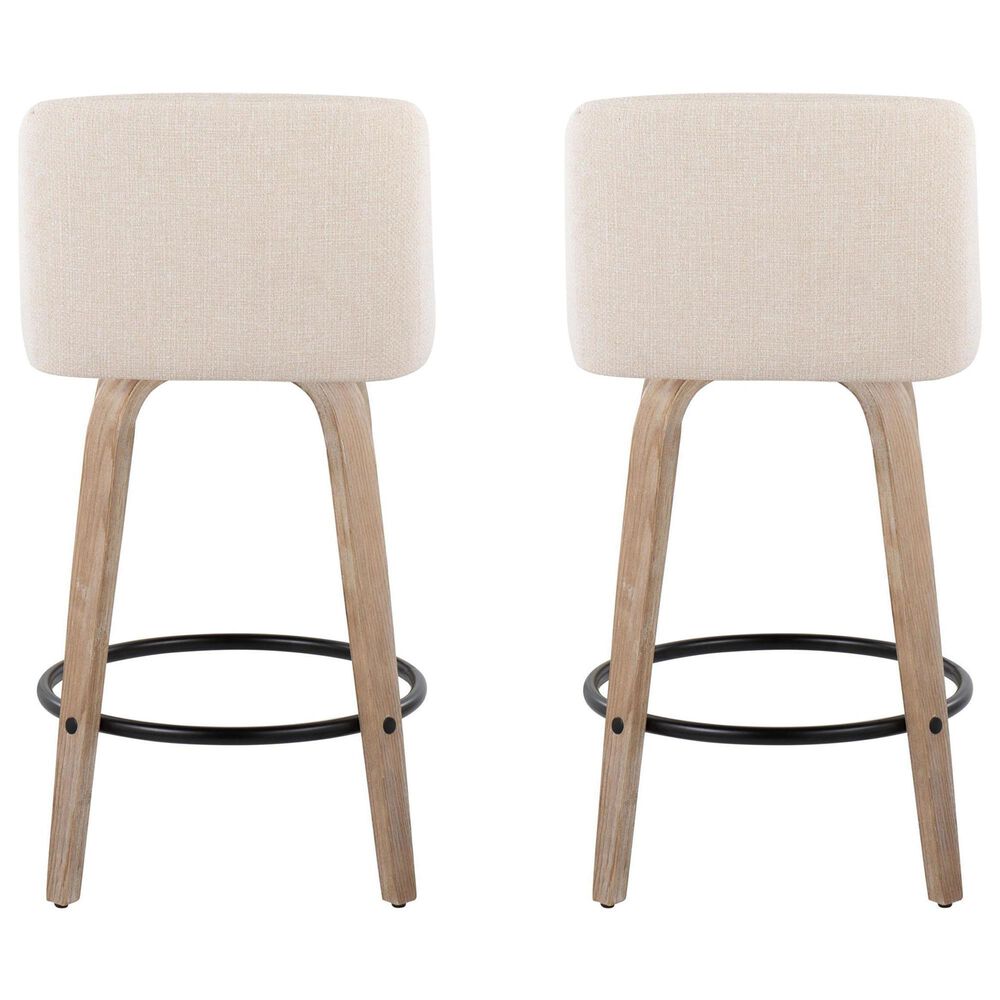 LumiSource Toriano Swivel Counter Stool with Cream Noise Fabric Upholstery in Whitewashed and Black (Set of 2), , large