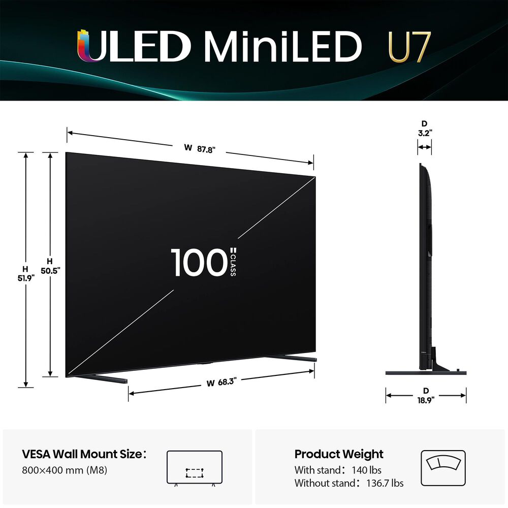 Hisense 75&quot; Class U7 Series Mini-LED ULED 4K in Black - Smart Google TV, , large