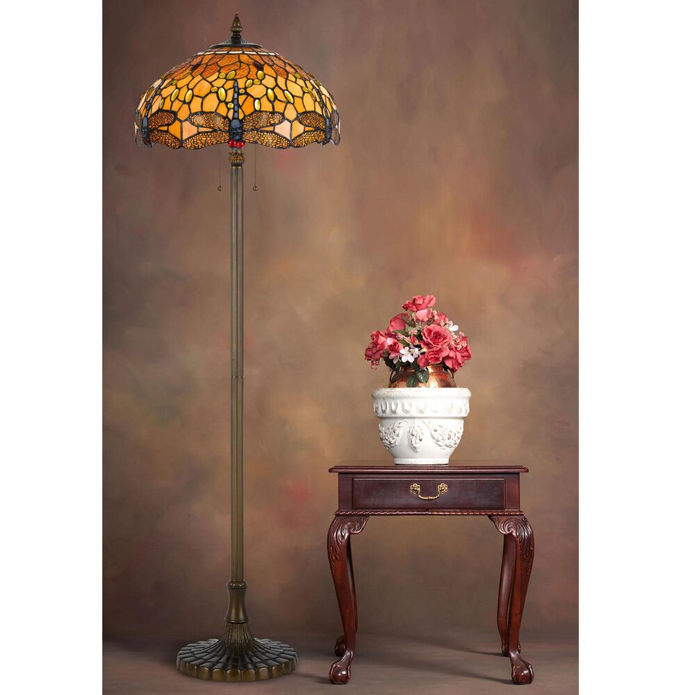 Cal Lighting 60" Tiffany Floor Lamp in Antique Brass, , large