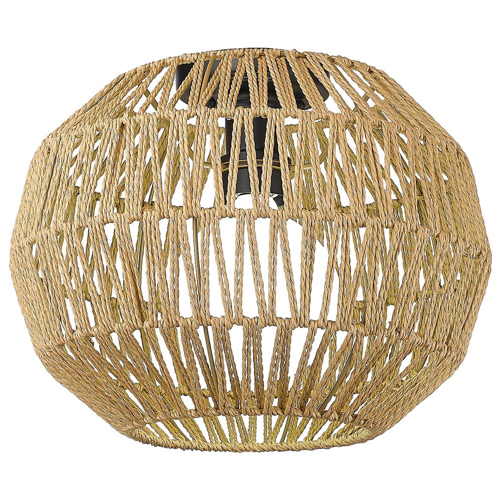 Golden Lighting Florence 1-Light Flush Mount with Natural Raphia Rope Shade in Matte Black, , large