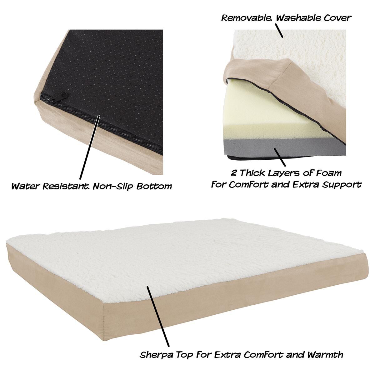Timberlake Petmaker Orthopedic Sherpa Top Pet Bed in Tan NFM