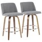 LumiSource Toriano Swivel Counter Stool with Grey Fabric Upholstery in Walnut and Chrome (Set of 2), , large