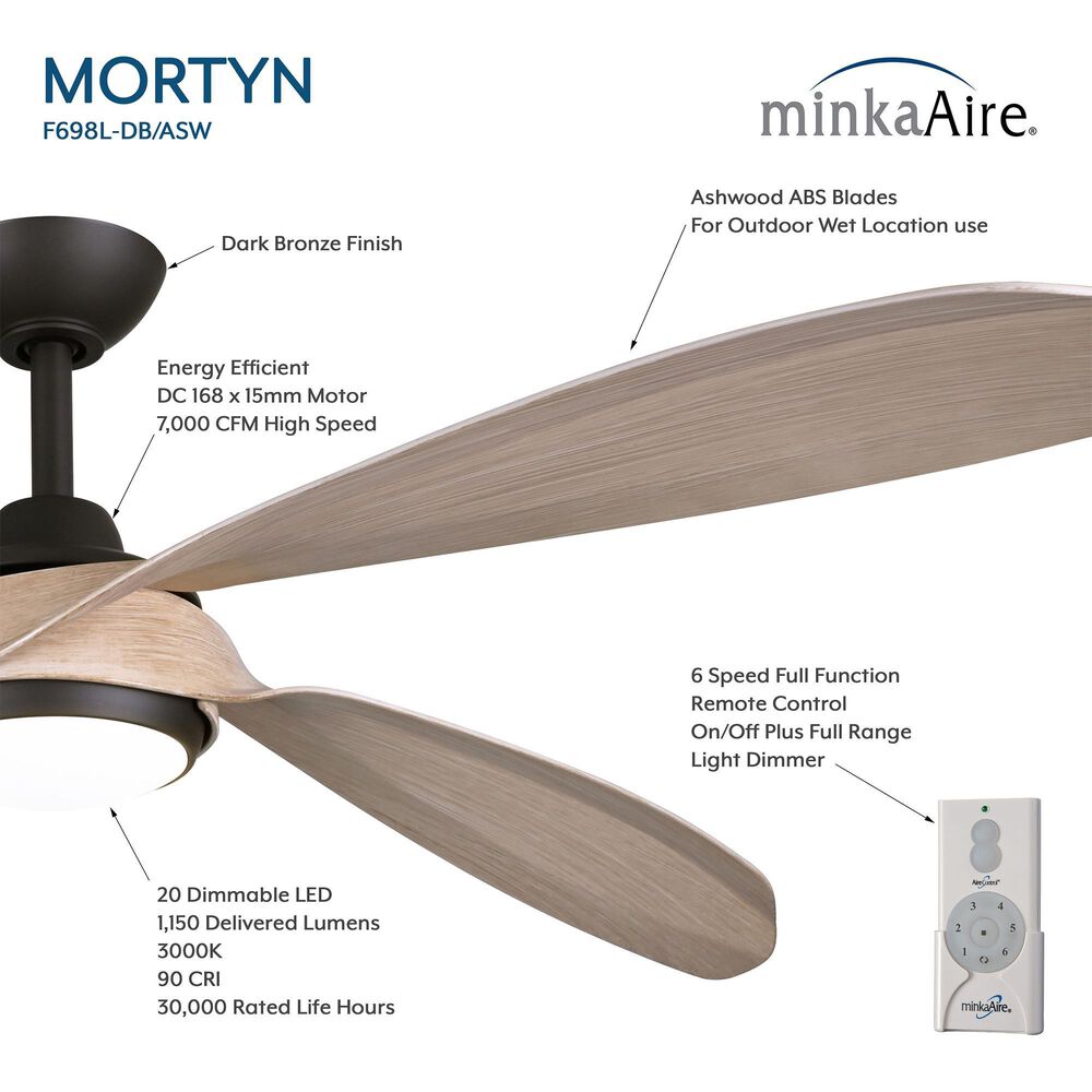 Minka-Aire Mortyn 60" Indoor/Outdoor Ceiling Fan with LED Light in Dark Bronze, , large