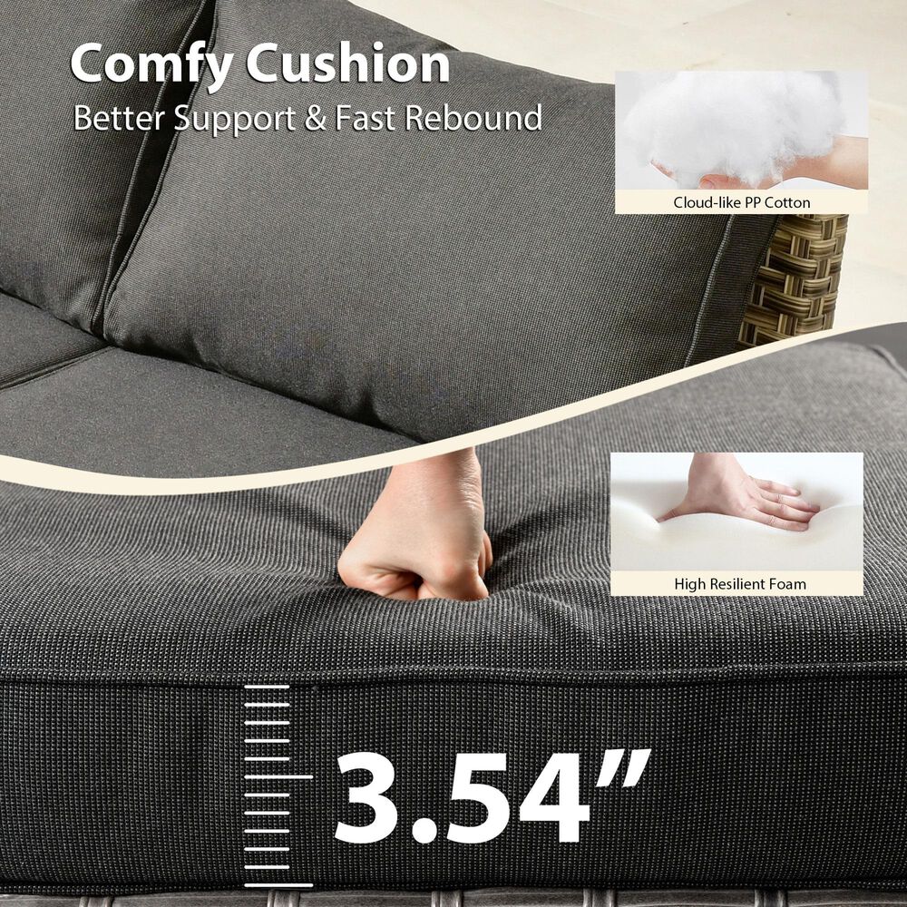 HOMLUX 4-Piece Patio Modular Sofa and Ottoman Set in Black, , large