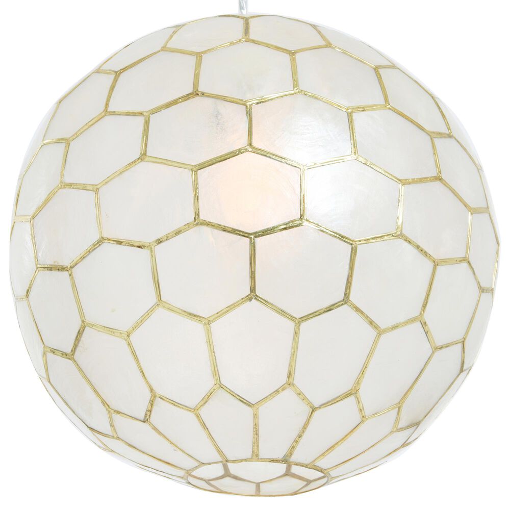 Creative Coop Simone 14" Pendant with Pearly White Shade in Antique Gold, , large