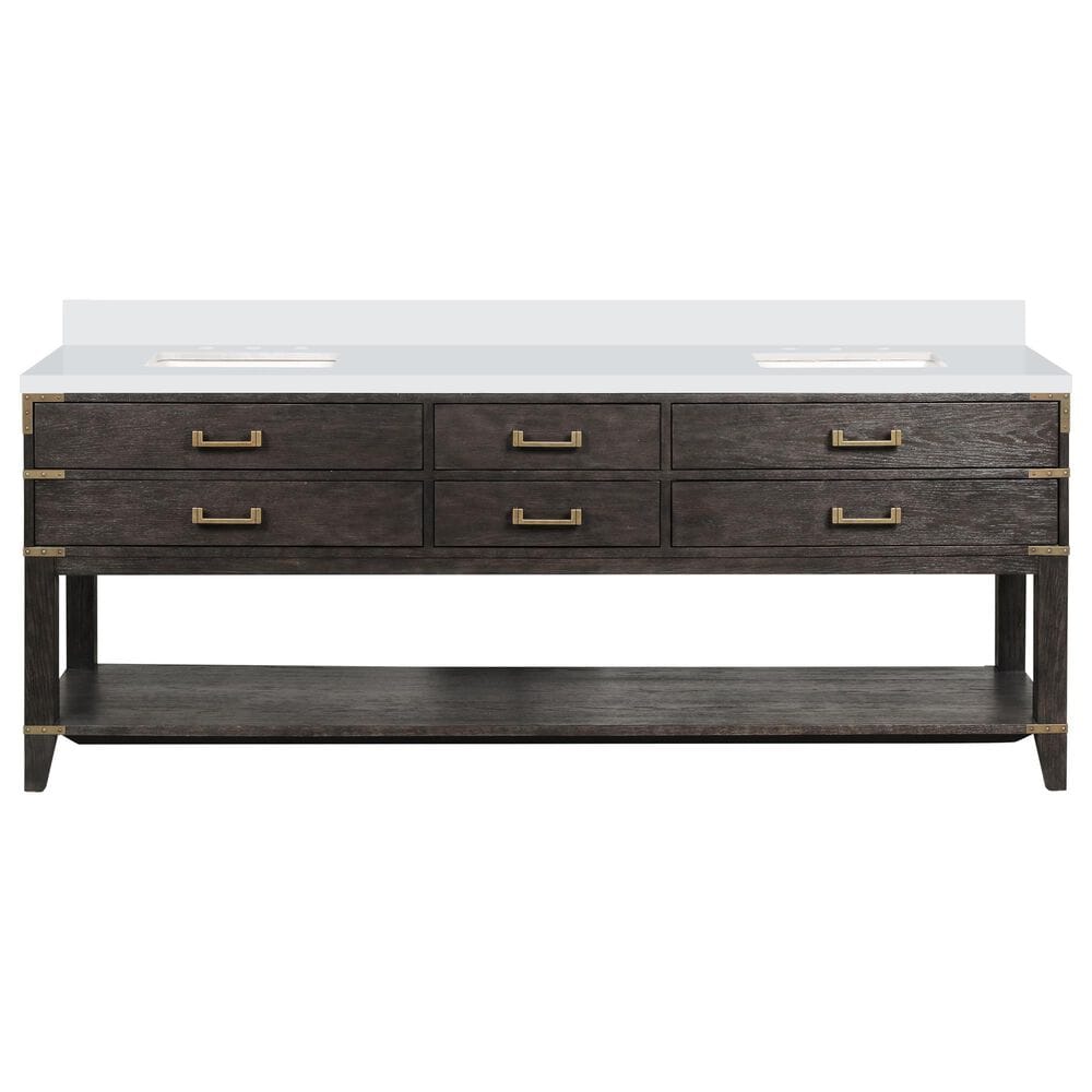 Lexora Home Norwalk 84&quot; Double Bathroom Vanity in Brown Oak with White Quartz Top and Rectangular Sinks, , large