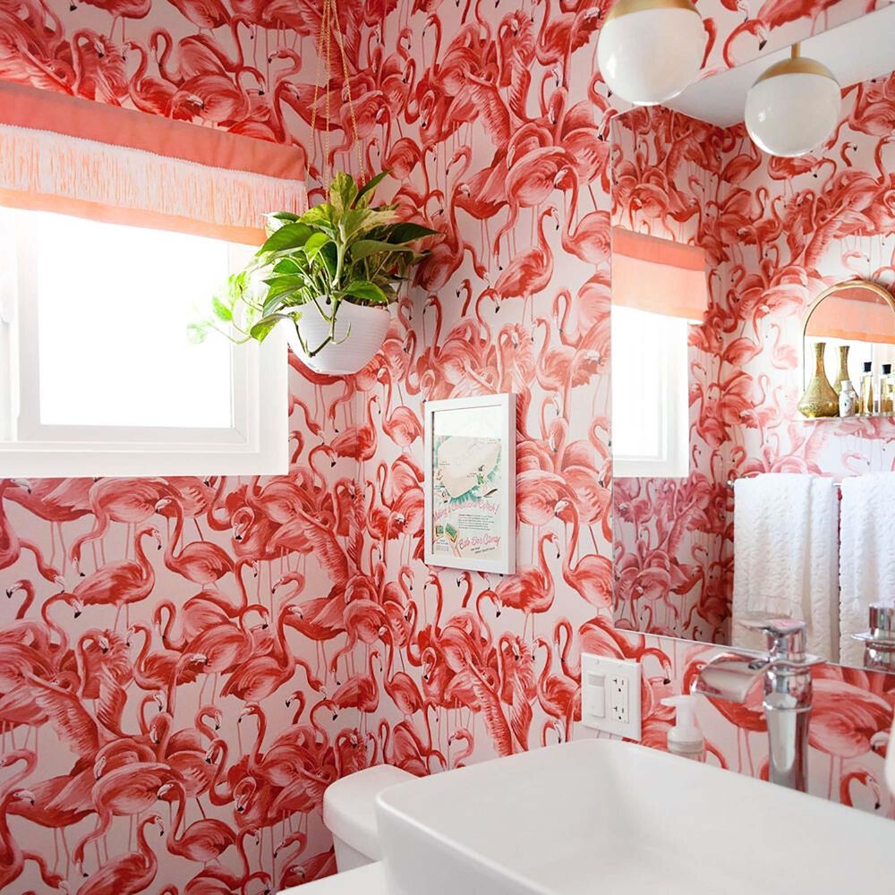 Tempaper Flamingo Cheeky Pink Peel and Stick Wallpaper, , large