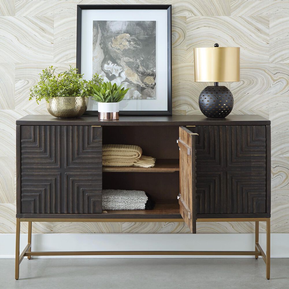 Ashley Elinmore Accent Cabinet in Dark Brown and Gold, , large