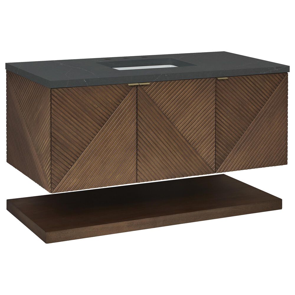 James Martin Vanities Marcello 48" Single Bathroom Vanity in Chestnut with 3 cm Charcoal Soapstone Quartz Top and Rectangular Sink, , large