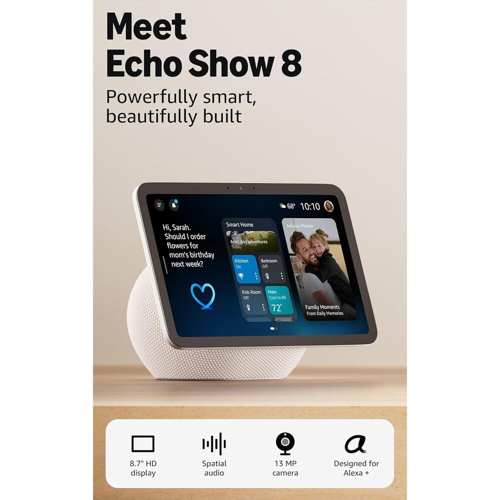 Amazon Echo Show 8 Smart Display with Spatial Audio in Glacier White, , large