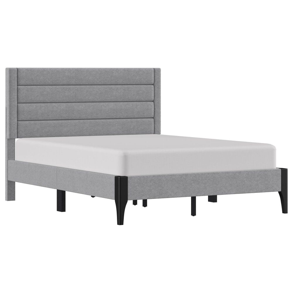 Richlands Furniture Maryhill Queen Platform Bed with Light Gray Upholstery in Black, , large