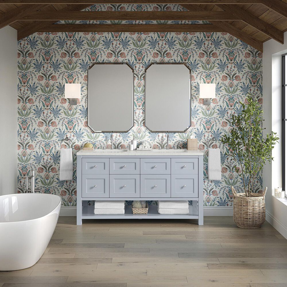 James Martin Vanities Breckenridge 60&quot; Double Bathroom Vanity in Serenity Blue with 3 cm Lime Delight Quartz Top and Rectangular Sinks, , large
