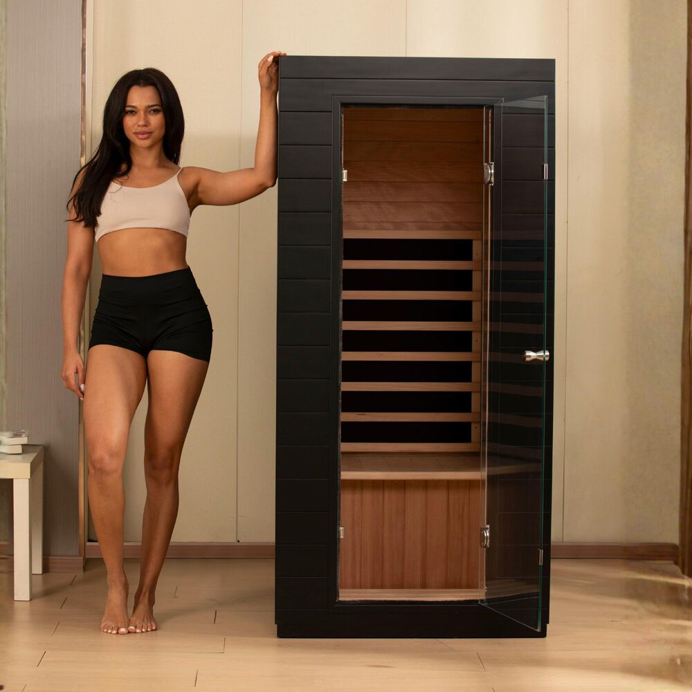 EZlife 1-Person Low EMF Infrared Solo Sauna with Red Light in Charcoal Gray, , large
