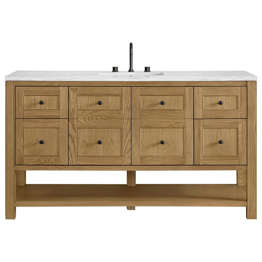 James Martin Vanities Breckenridge 60" Single Bathroom Vanity in Light Natural Oak with 3 cm Arctic Fall Solid Surface Top and Rectangular Sink, , large