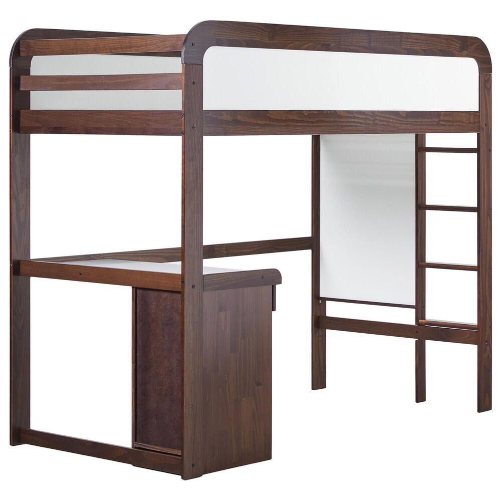 Walker Edison Adyn Twin Loft Bunk Bed with Desk in Walnut, , large
