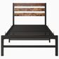 Hearth and Haven Twin Platform Bed with Slat Wood Headboard in Black and Rustic Brown, , large