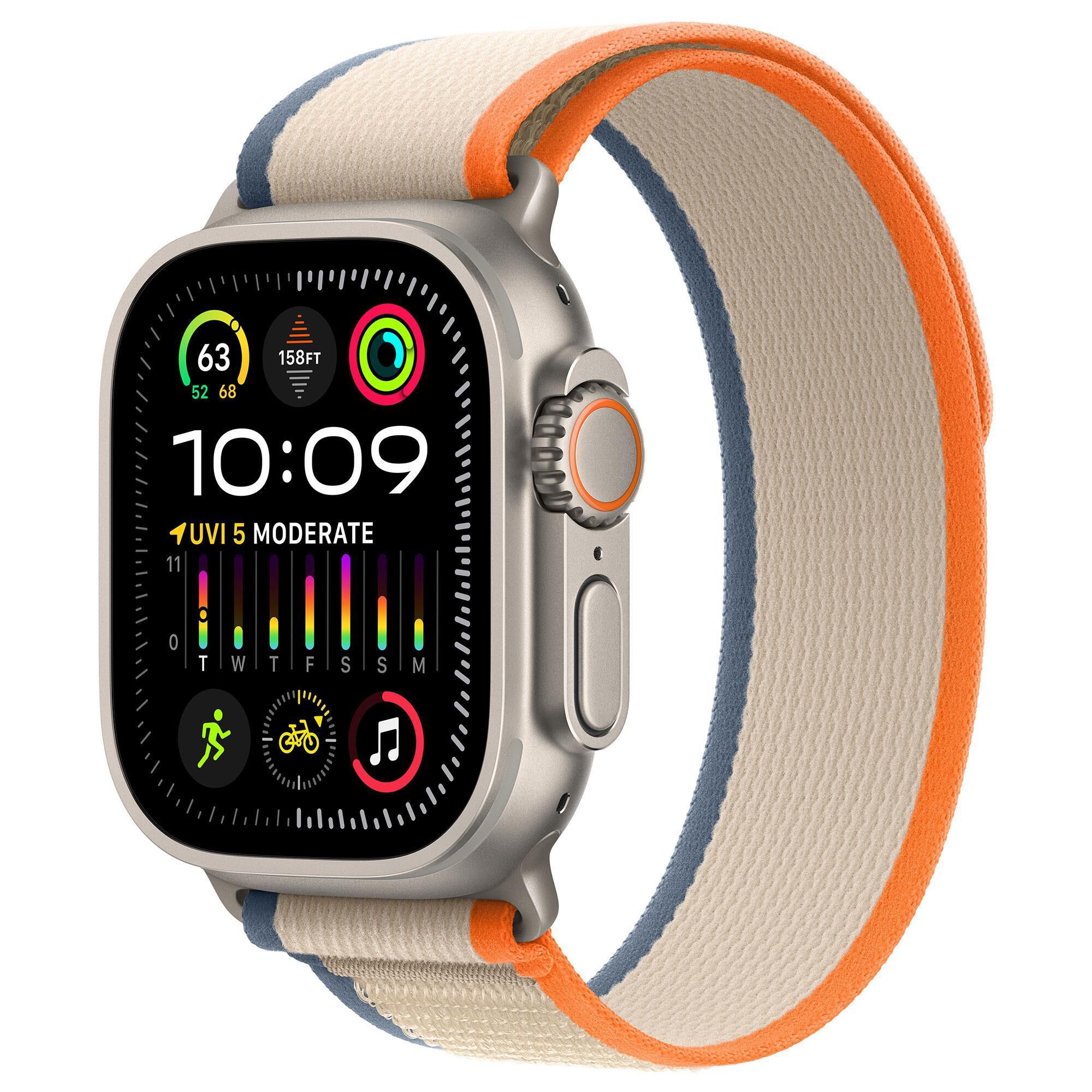 Apple Watch Ultra 2 GPS Cellular 49mm Titanium Case with Orange Beige Trail Loop S M NFM