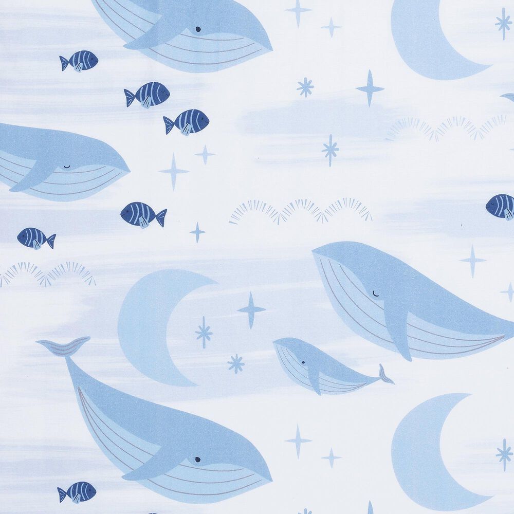 Lambs and Ivy Bubbles - Squirt Whale-Ocean Aquatic Fitted Crib Sheet in Blue and White, , large