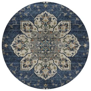 Dalyn Rug Company Silk Road Navy, Beige, Ivory, Gold, Copper and Gray 8" Round Area Rug, , large
