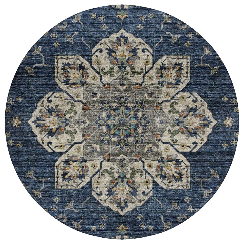 Dalyn Rug Company Silk Road Navy, Beige, Ivory, Gold, Copper and Gray 8" Round Area Rug, , large