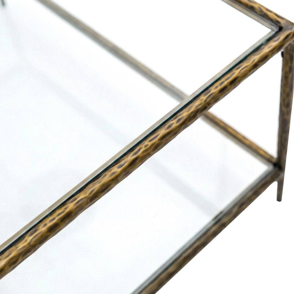 Furniture of America Lalia End Table with Tempered Glass Top and Open Storage Shelf in Matte Gold, , large