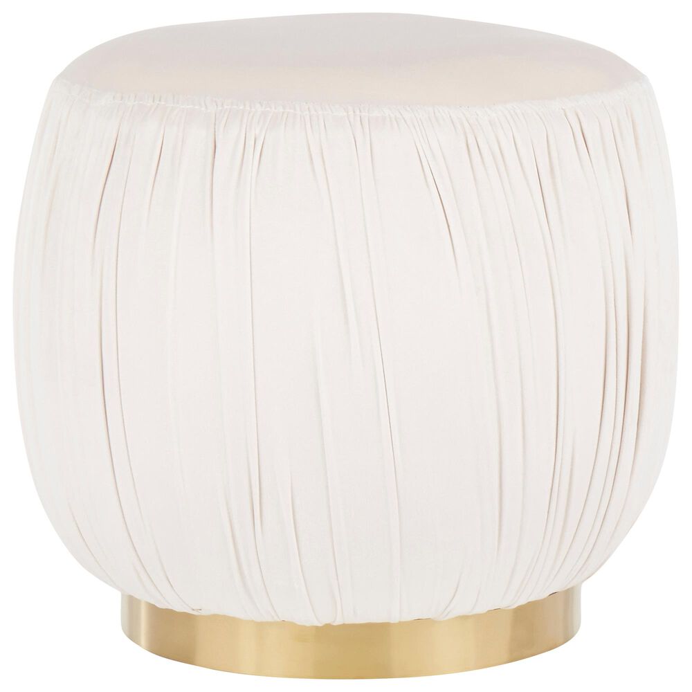 Lumisource Ruched Ottoman in Cream Velvet and Gold, , large
