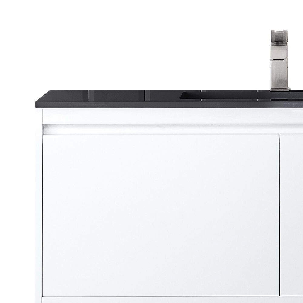 James Martin Vanities Mantova 47.3&quot; Single Vanity in Glossy White and Brushed Nickel with 3 cm Charcoal Black Composite Stone Top and Rectangular Sink, , large