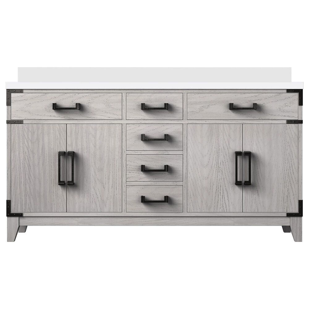 Lexora Home Laurel 60&quot; Double Bathroom Vanity in White Oak with White Quartz Top and Rectangular Sinks, , large