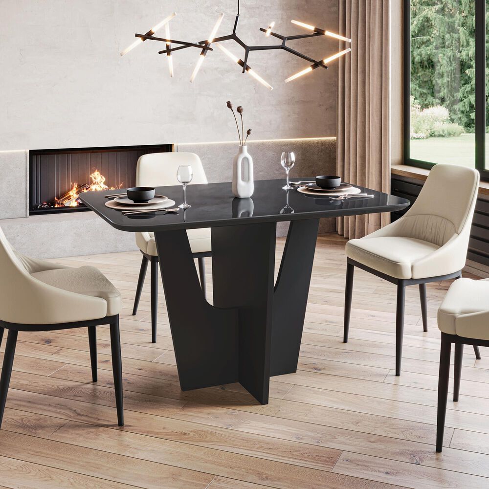 Rta Products Llc Compact Italian Style Dining Table with Painted Glass Top in Black, , large